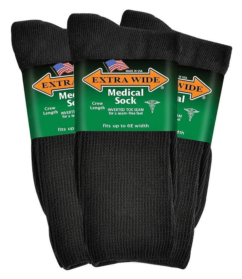 Extra Wide Medical Mid Calf Crew (Pack of 3), Made in USA, for Men and Women (US, Alpha, Large, Regular, Regular, Black) - Image 1